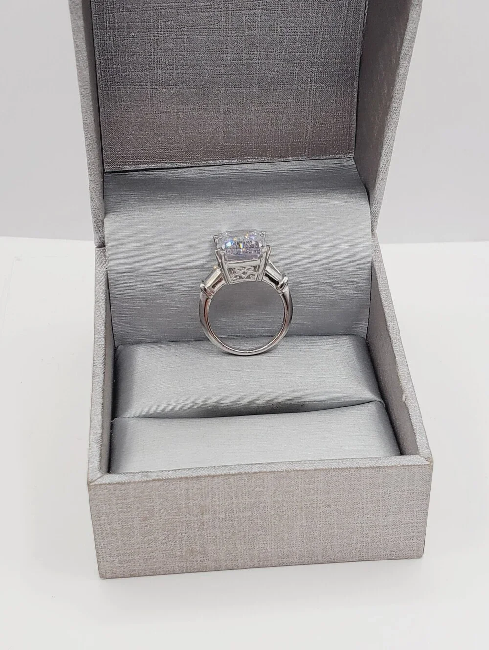 Classic Emerald Cut Solitaire Ring - Baguette Band - 925 Sterling Silver